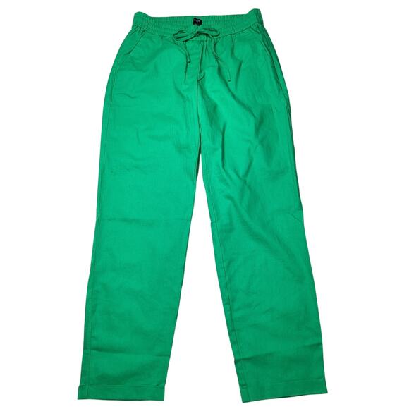 J Crew Tall Linen Cotton Blend Drawstring Pants Green Straight Leg Cuffed Hem 6T - Picture 3 of 9